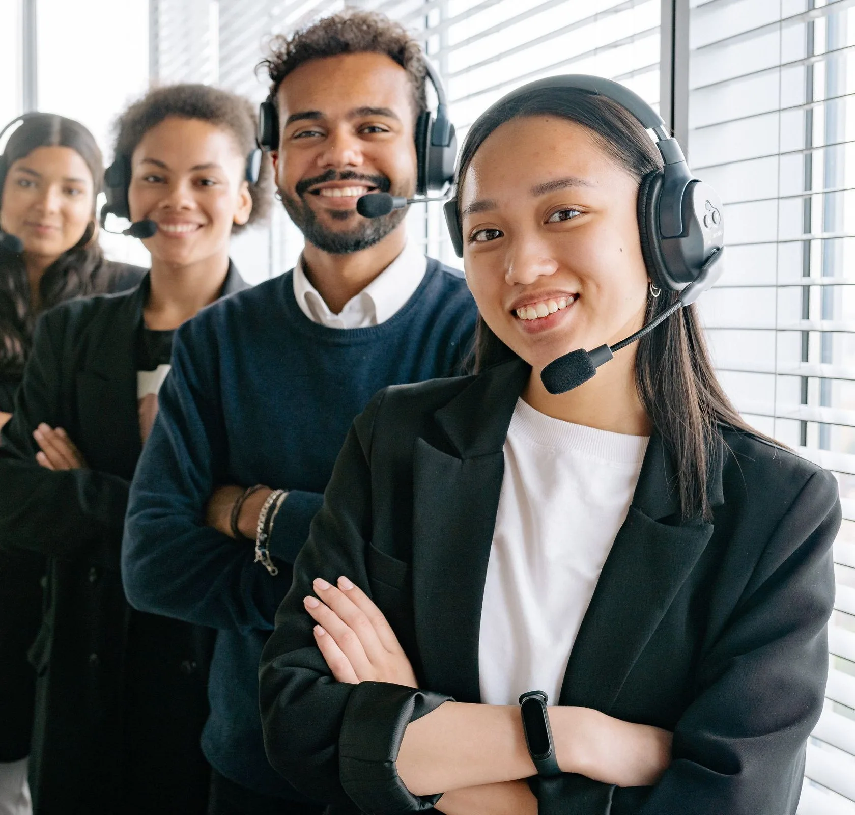 A TrueNext operations team at work on headsets